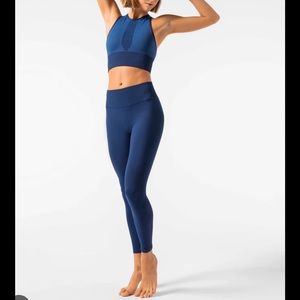 Ghost Flower Blue Water Seamless Long Crop Top and High Rise Leggings- Women's